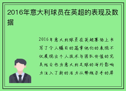 2016年意大利球员在英超的表现及数据